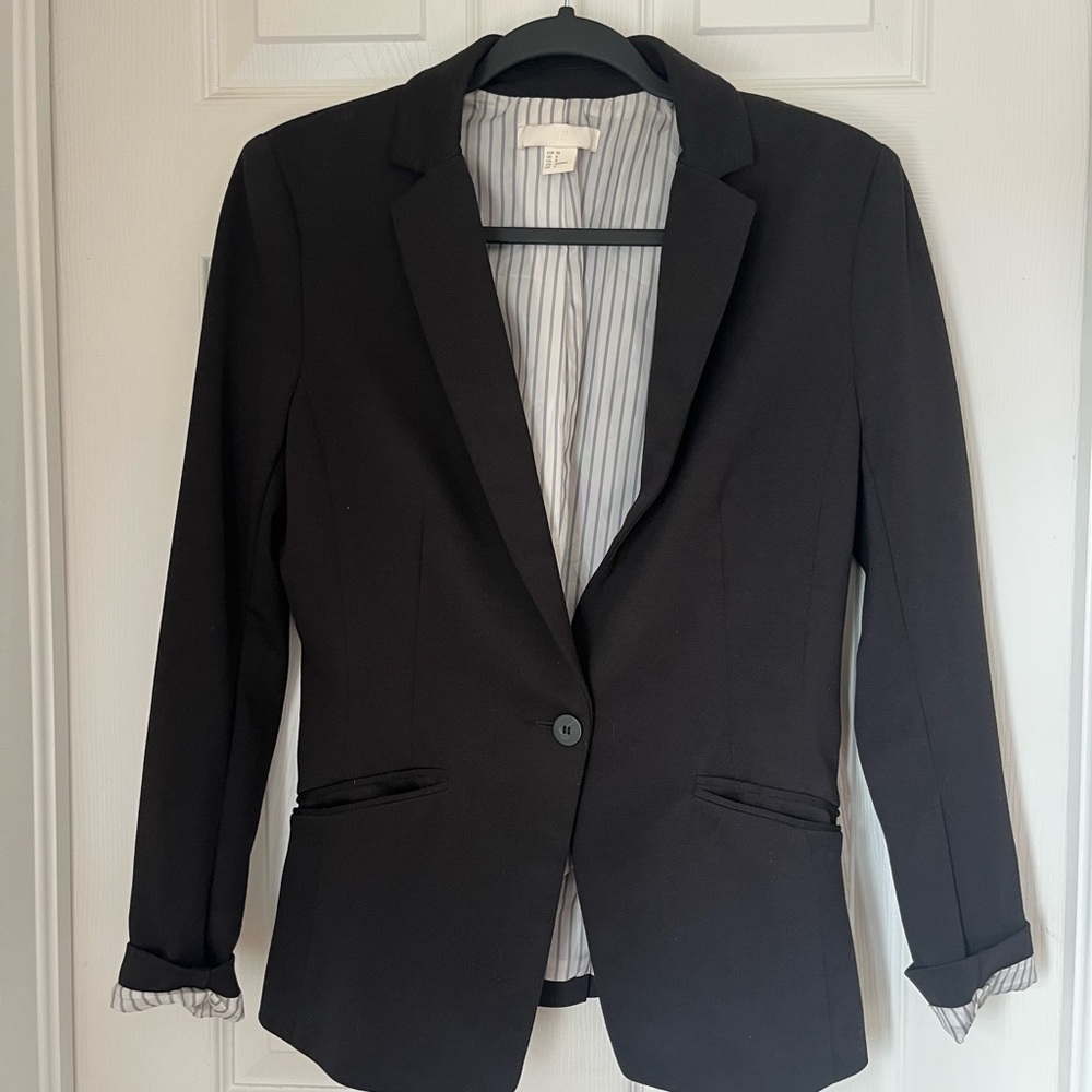 H&M Black Tailored Blazer with Notched Lapels